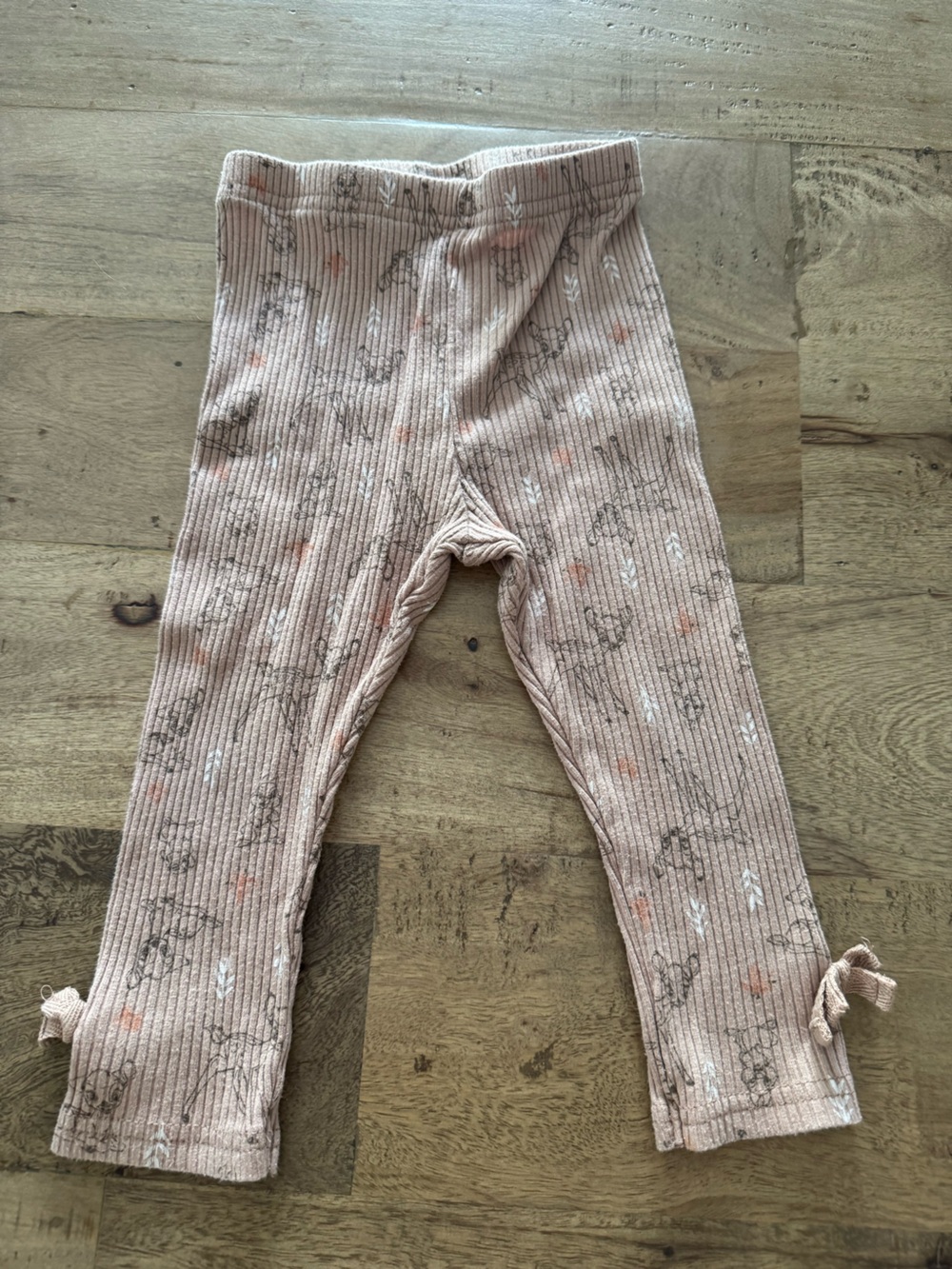 Disney Bambi Ribbed Pink Floral Baby Toddler Leggings sz 12-18 months